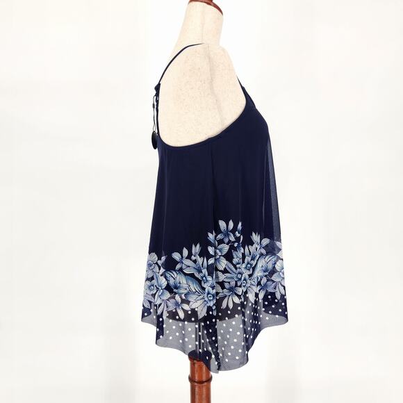 Coco Reef Women Navy Floral Mesh Underwire Beach Swim Tankini Tank Top Size 32C - Picture 3 of 8